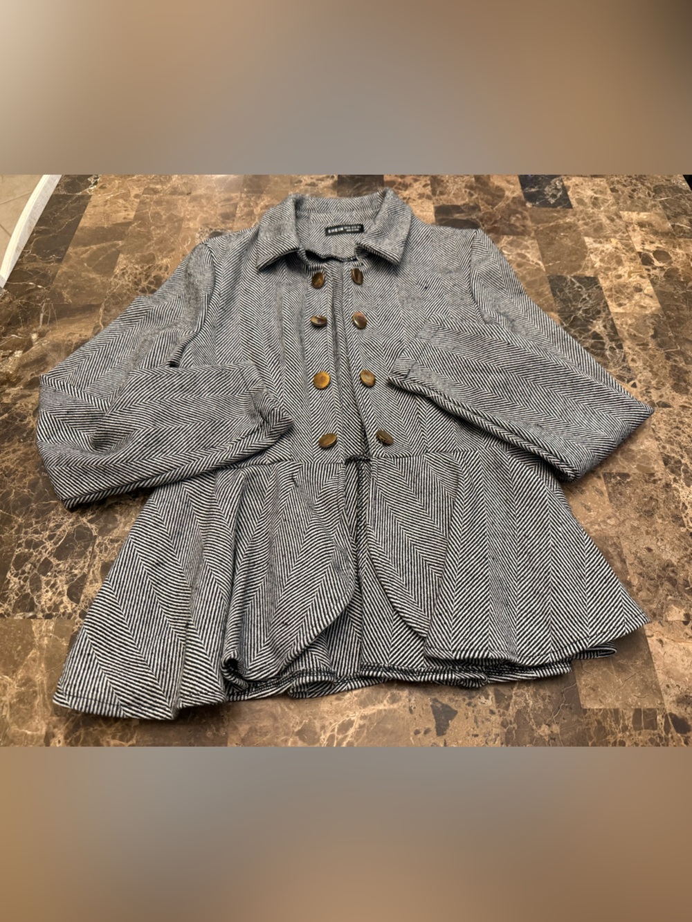SHEIN Gray Herringbone Peplum Blazer with Gold Buttons - Picture 6 of 16